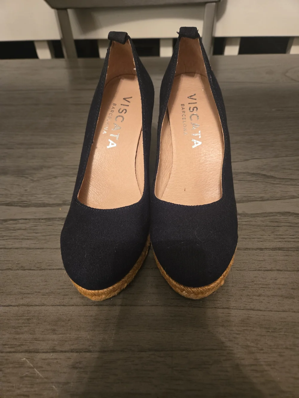 Viscata Barcelona Size 37/ 7 Marquesa Canvas Espadrille Wedge Heels Black
